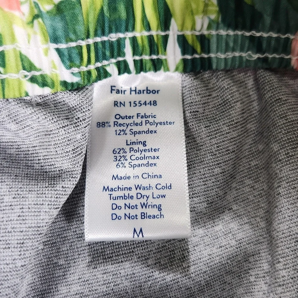 Fair Harbor Swim Shorts Mens Medium Green Floral‎ Lined Drawstring Pockets